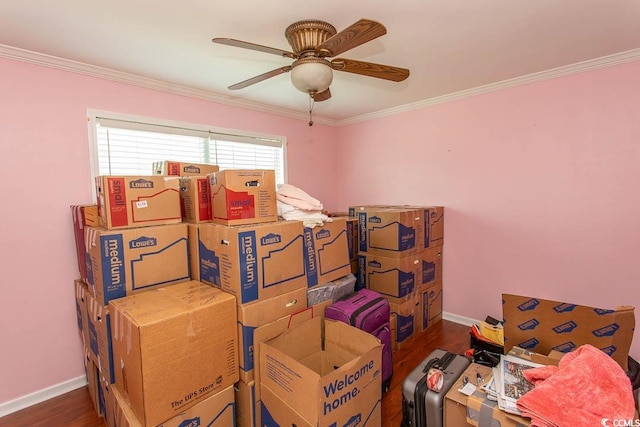 storage room with ceiling fan