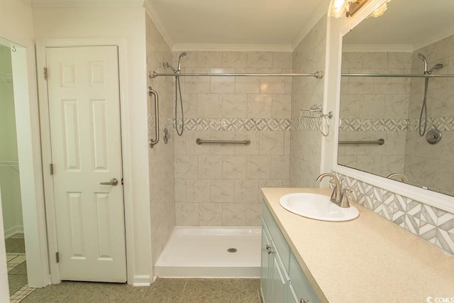 340 Walden Lake Rd, Conway, SC 29526 - full bathroom featuring vanity, crown molding, a shower stall, and tile patterned flooring