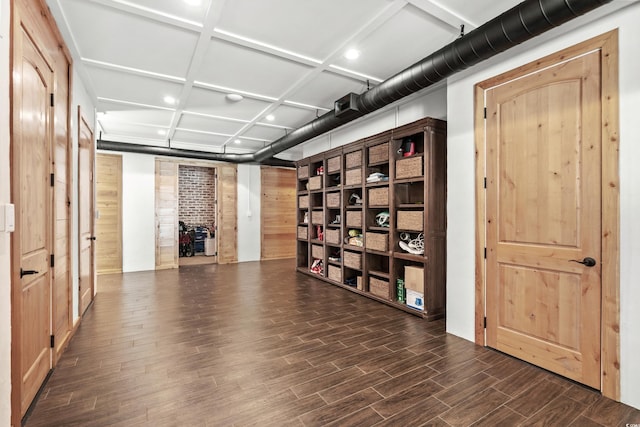 interior space with dark hardwood / wood-style flooring