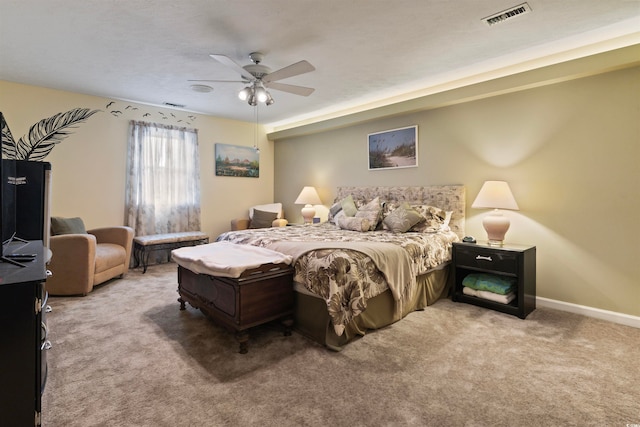 bedroom with carpet floors and ceiling fan