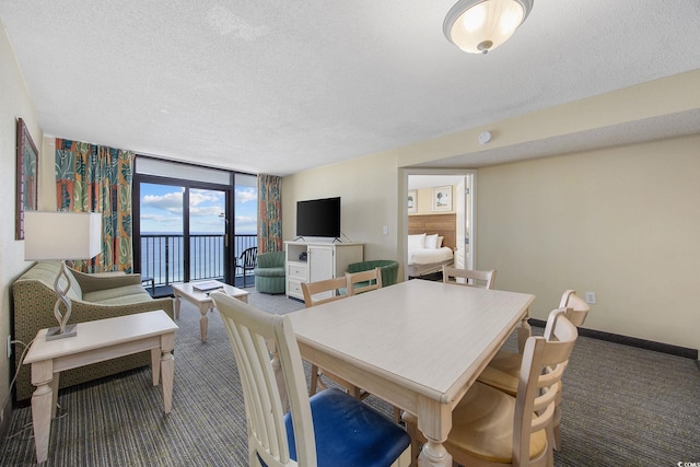 2301 Ocean Blvd S Unit 1218, Myrtle Beach, SC 29577 - dining area with expansive windows, a textured ceiling, carpet flooring, and baseboards