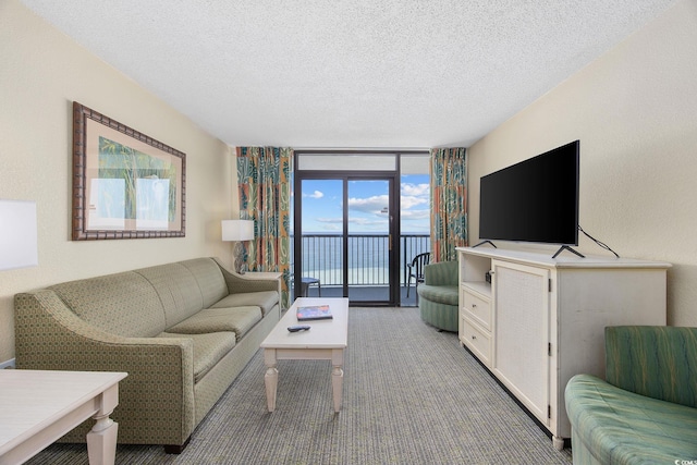 2301 Ocean Blvd S Unit 1218, Myrtle Beach, SC 29577 - carpeted living area with floor to ceiling windows and a textured ceiling