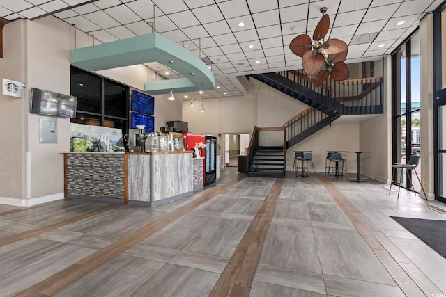 reception area with ceiling fan