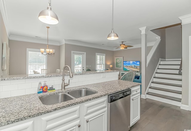 6001-MH32A S Kings Hwy, Myrtle Beach, SC 29575 - kitchen featuring white cabinetry, dishwasher, sink, and light stone counters