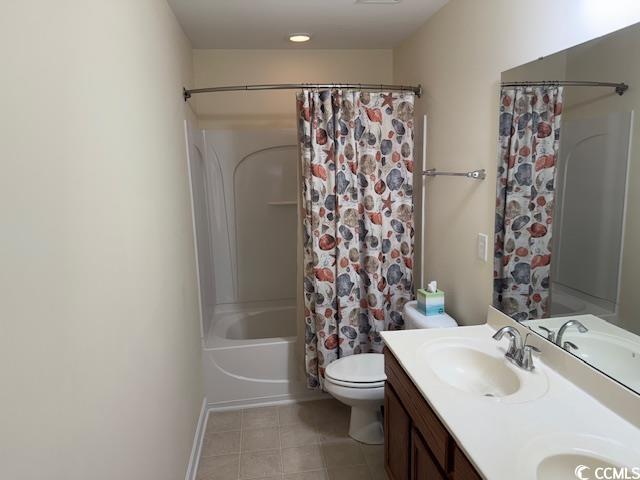 1188 Fairway Ln Unit 7, Conway, SC 29526 - bathroom with double vanity, tile patterned floors, and shower / tub combo with curtain