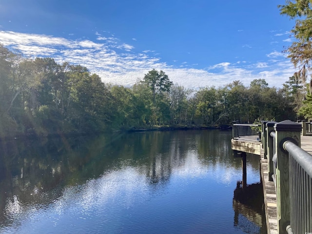 view of dock with a water view