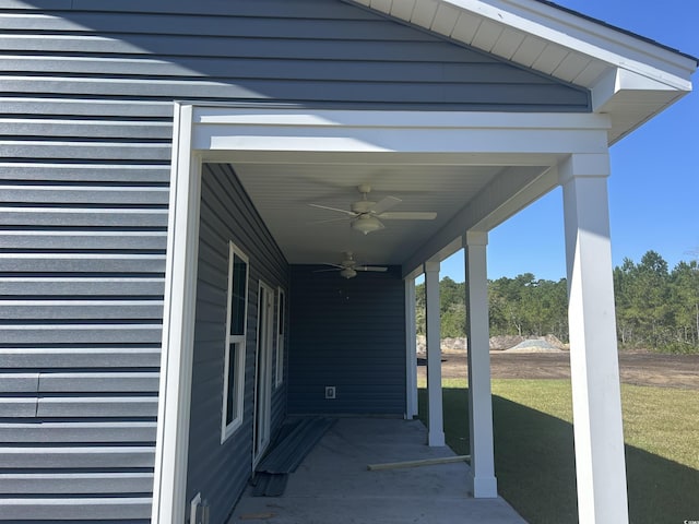 view of patio featuring ceiling fan