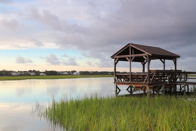 view of dock featuring a water view