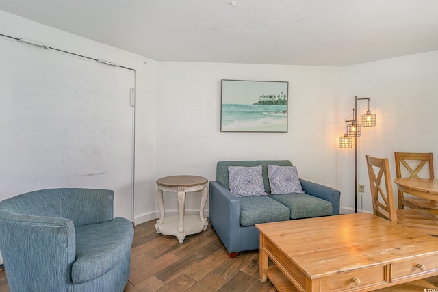 living room featuring dark wood-type flooring