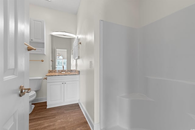 bathroom featuring hardwood / wood-style floors, vanity, and toilet