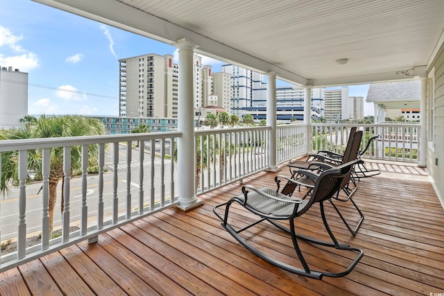deck with a city view