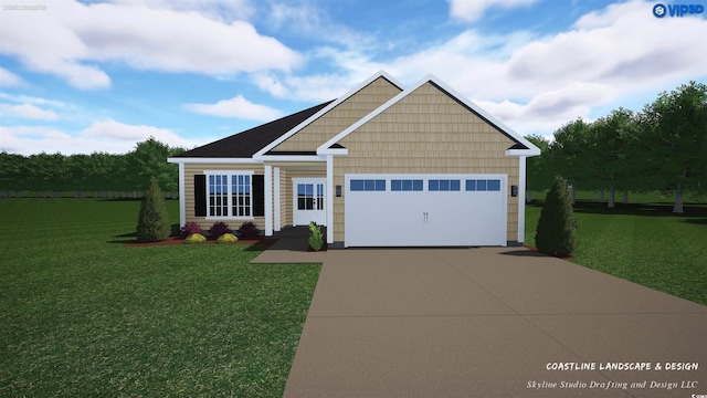 craftsman house with a garage and a front lawn