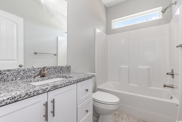 full bathroom with vanity, toilet, and tub / shower combination