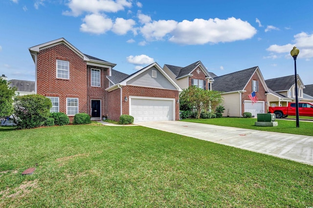 view of front facade featuring a garage and a front yard