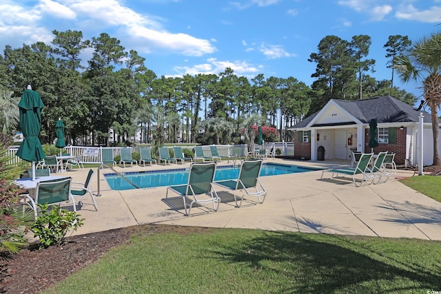 view of pool featuring a patio