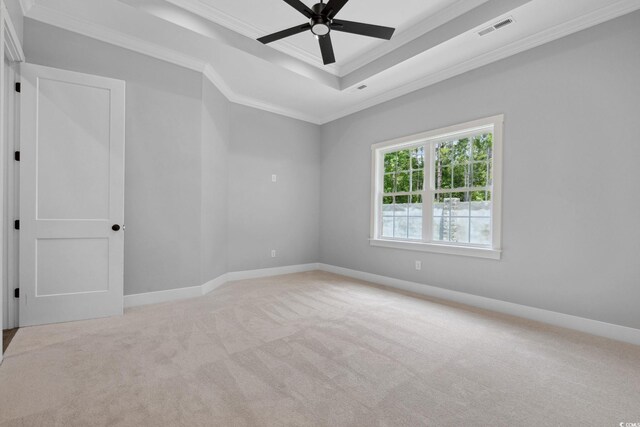 309 Waterfall Cir, Little River, SC 29566 - spare room featuring ornamental molding, carpet floors, ceiling fan, a raised ceiling, and baseboards