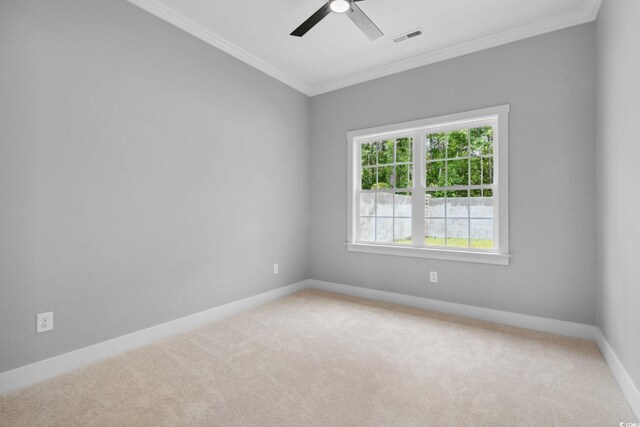 297 Waterfall Cir, Little River, SC 29566 - unfurnished room with light carpet, crown molding, a ceiling fan, and baseboards