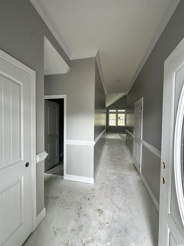 650 Timber Creek Dr, Loris, SC 29569 - hall with concrete floors, crown molding, and baseboards
