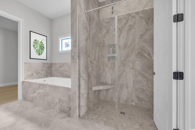 293 Waterfall Cir, Little River, SC 29566 - bathroom with a bath and a marble finish shower
