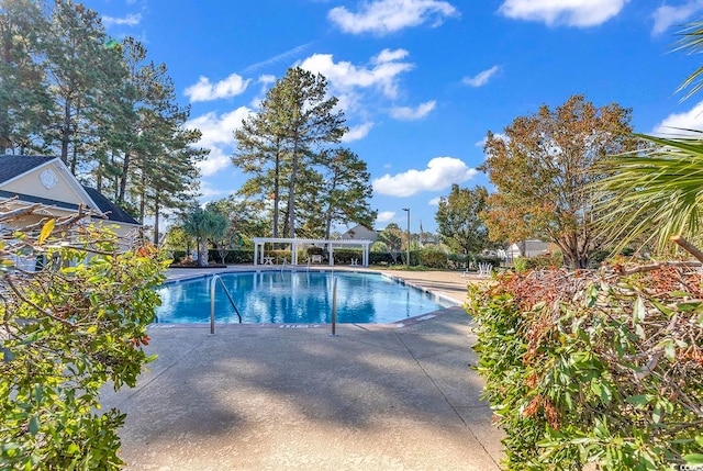 view of swimming pool featuring a patio area