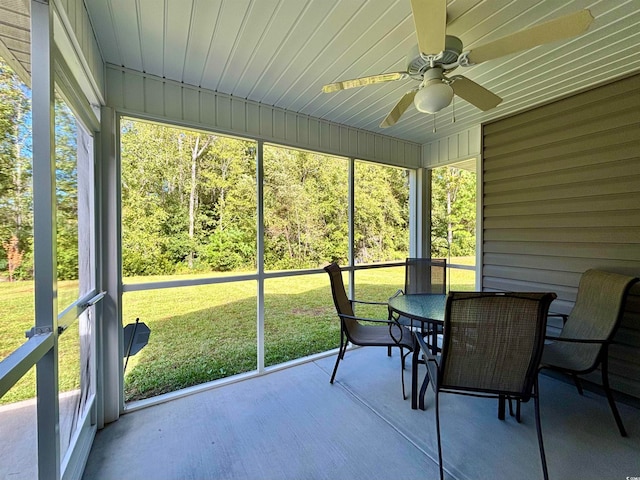 sunroom / solarium with ceiling fan and a wealth of natural light