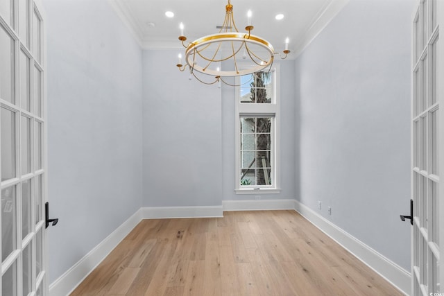 372 Chamberlin Rd, Myrtle Beach, SC 29588 - unfurnished dining area featuring a chandelier, ornamental molding, light wood-type flooring, and recessed lighting