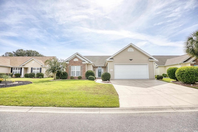 view of front of home with a garage, driveway, and a front yard