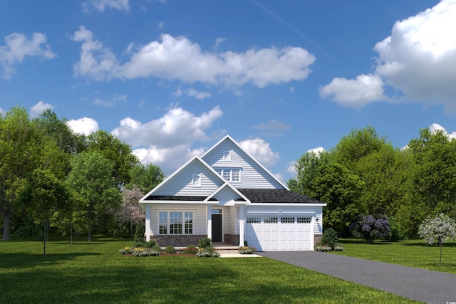 view of front of property with a garage and a front lawn