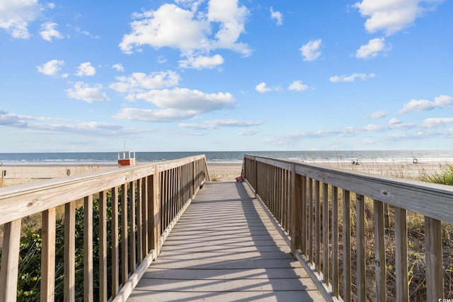 view of community featuring a water view and a view of the beach