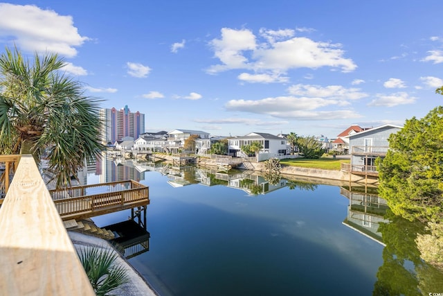 view of water feature with a boat dock