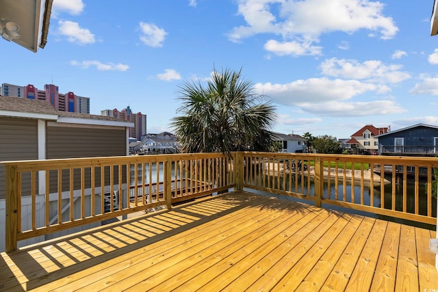 deck featuring a water view