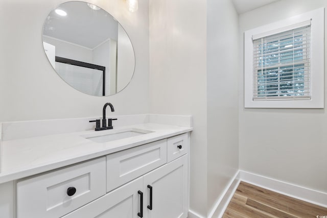 bathroom featuring wood-type flooring and vanity