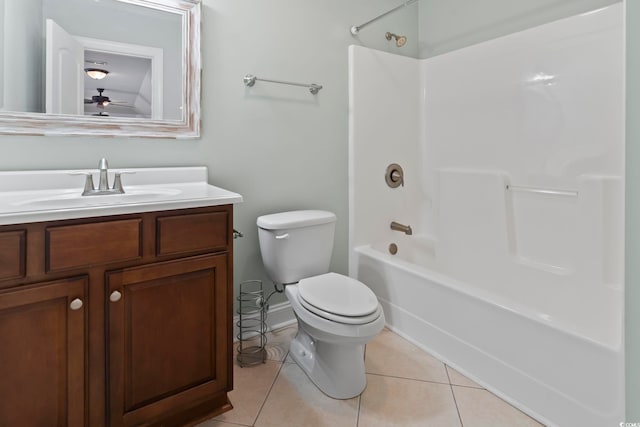 bathroom with tile patterned flooring, shower / bath combination, vanity, and toilet