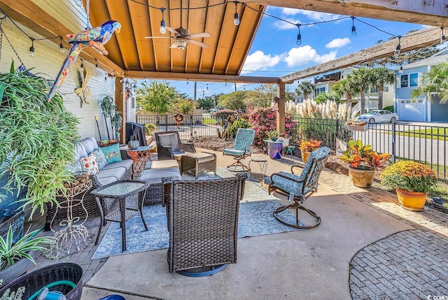 view of patio / terrace featuring an outdoor hangout area and ceiling fan