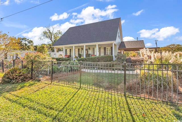 view of front of home with a front lawn and a porch