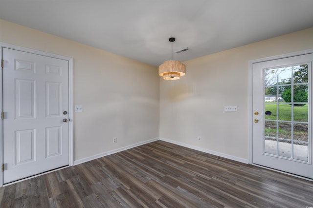 interior space with dark wood-type flooring