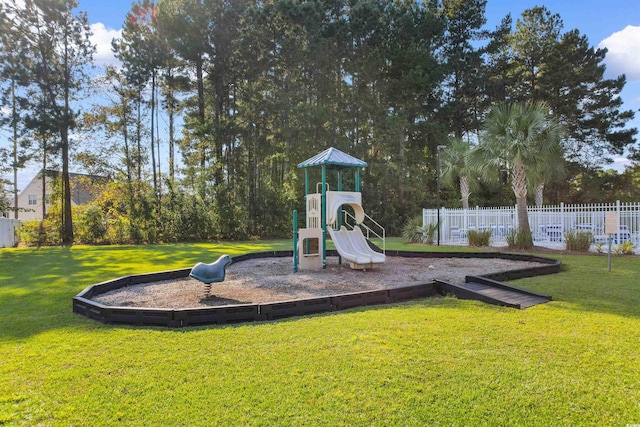 view of play area with a lawn