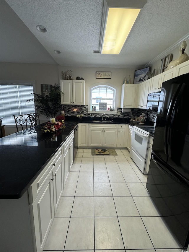 1538 Lanterns Rest Rd Unit 303, Myrtle Beach, SC 29579 - kitchen with freestanding refrigerator, white electric range oven, a sink, a textured ceiling, and dishwashing machine