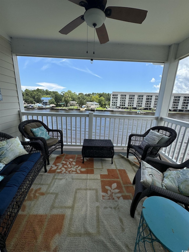 1538 Lanterns Rest Rd Unit 303, Myrtle Beach, SC 29579 - view of patio / terrace featuring a water view, a ceiling fan, and a balcony