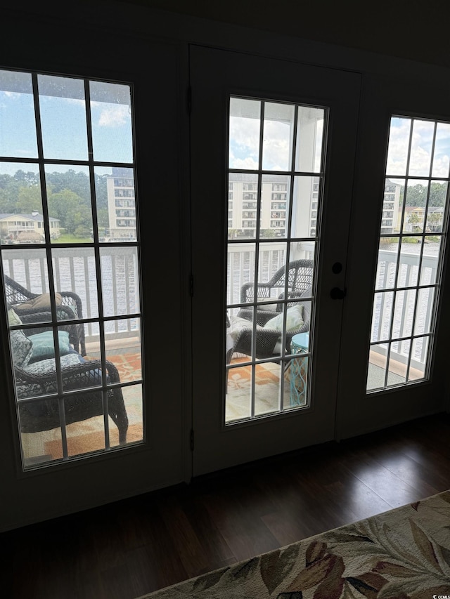 1538 Lanterns Rest Rd Unit 303, Myrtle Beach, SC 29579 - entryway with dark wood finished floors, french doors, and healthy amount of natural light
