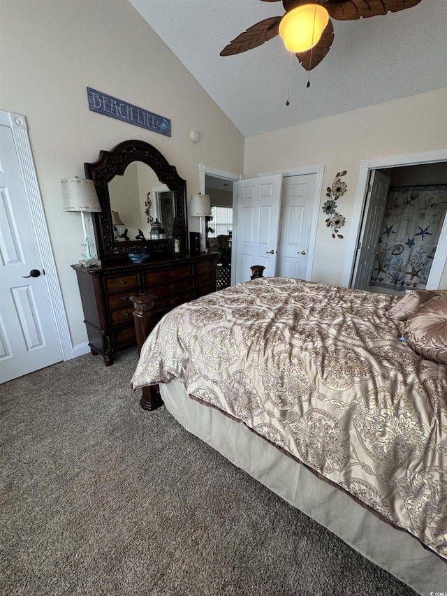 1538 Lanterns Rest Rd Unit 303, Myrtle Beach, SC 29579 - bedroom with vaulted ceiling, carpet floors, and ceiling fan