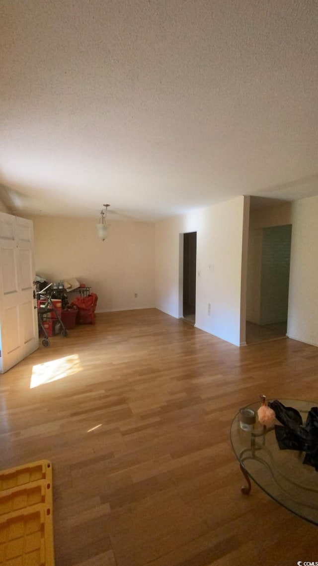 empty room featuring hardwood / wood-style flooring and a textured ceiling