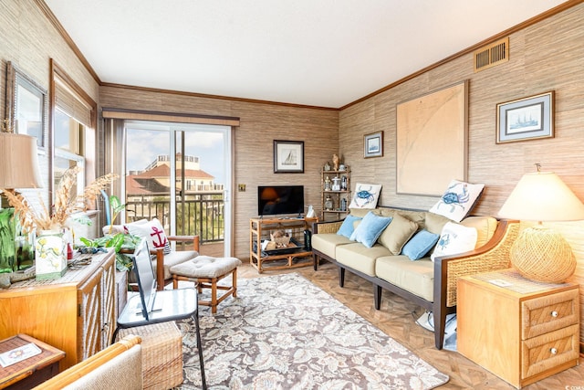1582 S Waccamaw Dr Unit 60, Garden City Beach, SC 29576 - living area with visible vents and ornamental molding