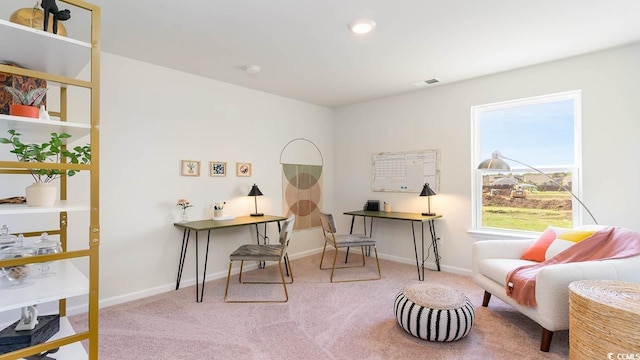 living area with carpet flooring