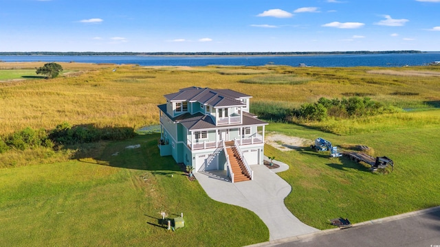 aerial view with a water view