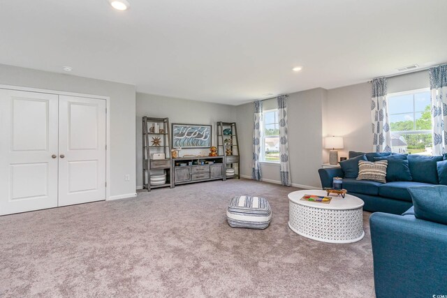 carpeted living room featuring a wealth of natural light