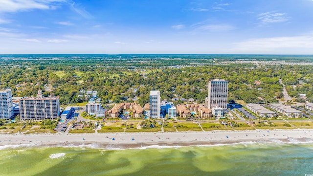 bird's eye view with a view of the beach and a water view