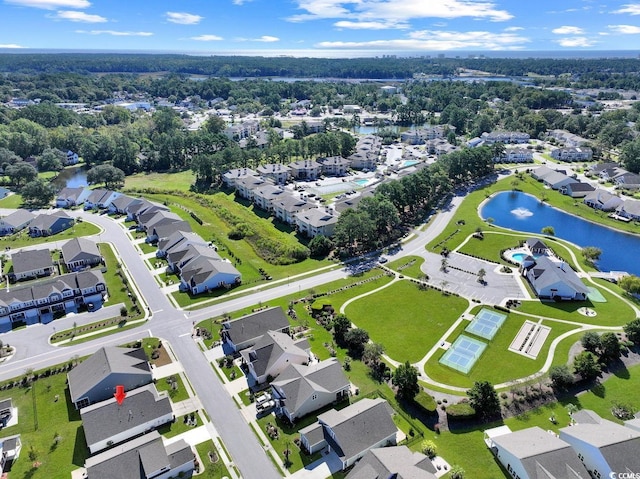 bird's eye view featuring a water view