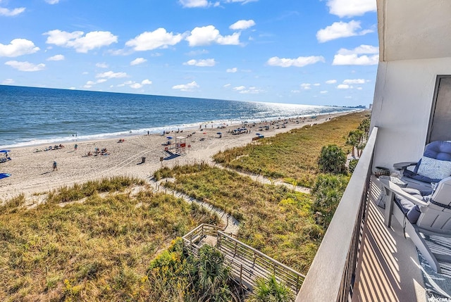 view of water feature with a view of the beach