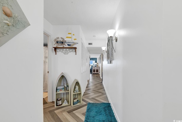 corridor with parquet flooring